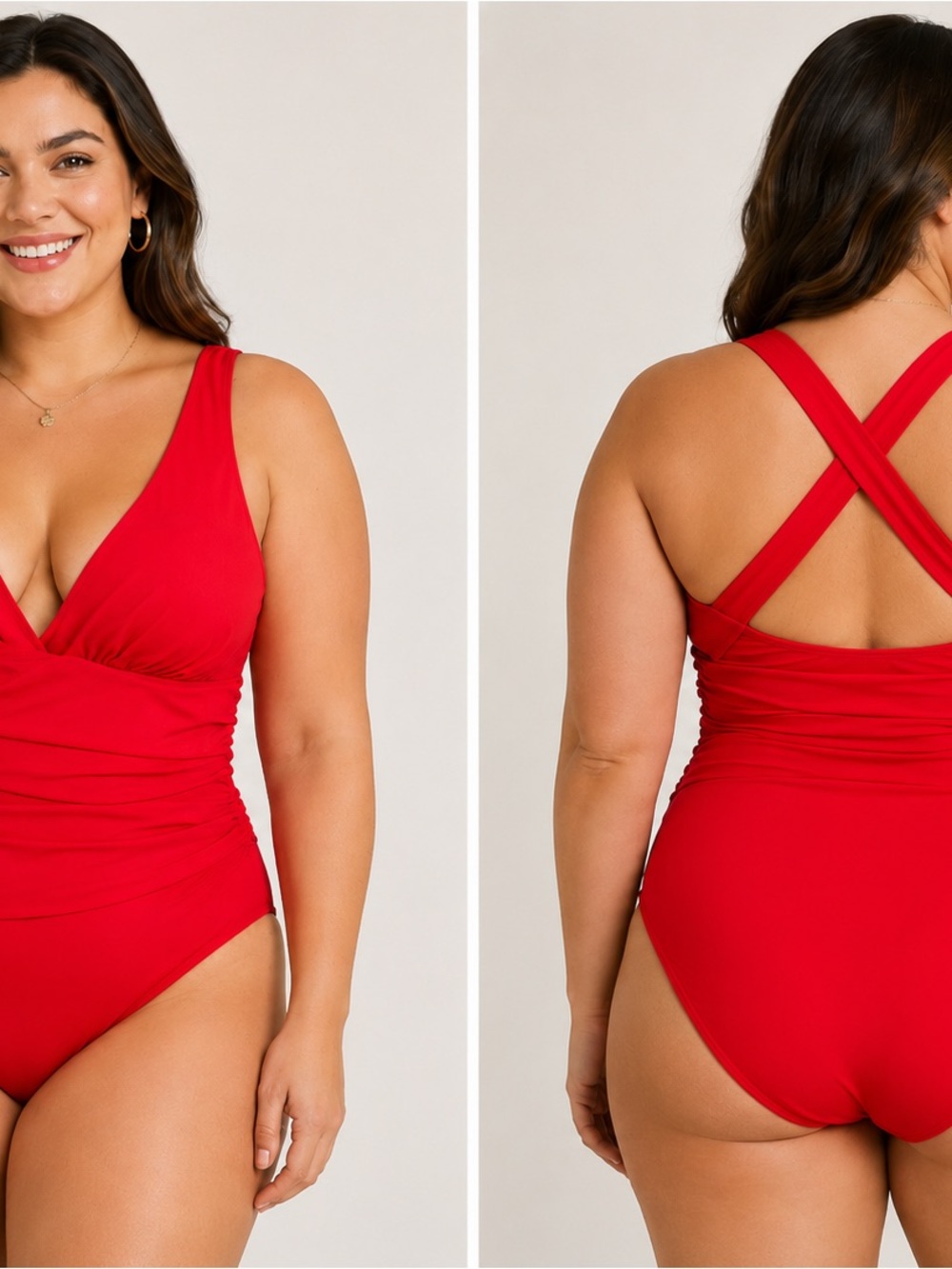 Women's Red One-Piece Swimsuit with Cross-Back Straps